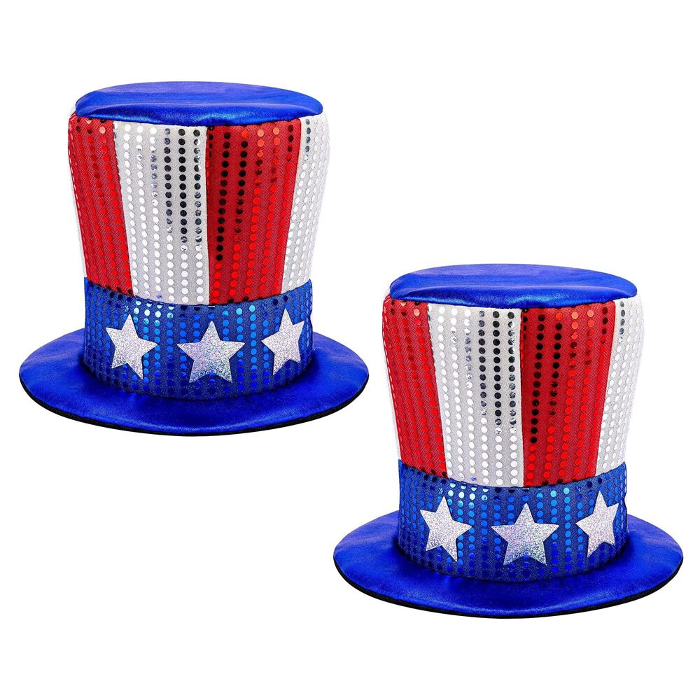 9774 2 Pcs 4th of July Decoration Glitter Top Hat, Shiny Independence Day